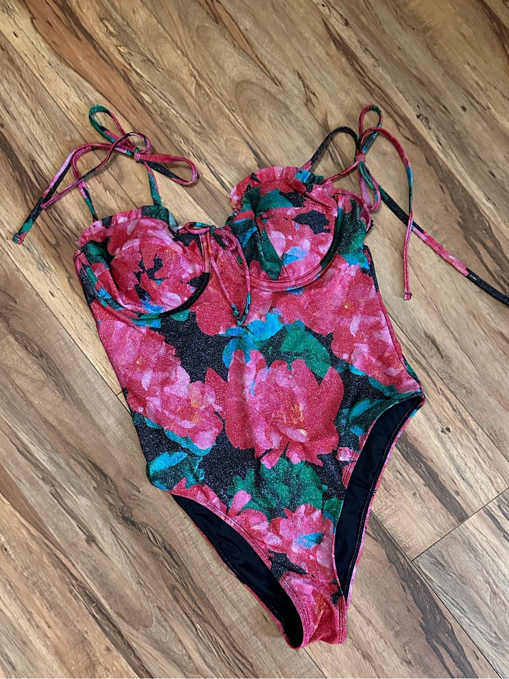 Cupshe Pink Floral Sparkle One-Piece Swimsuit